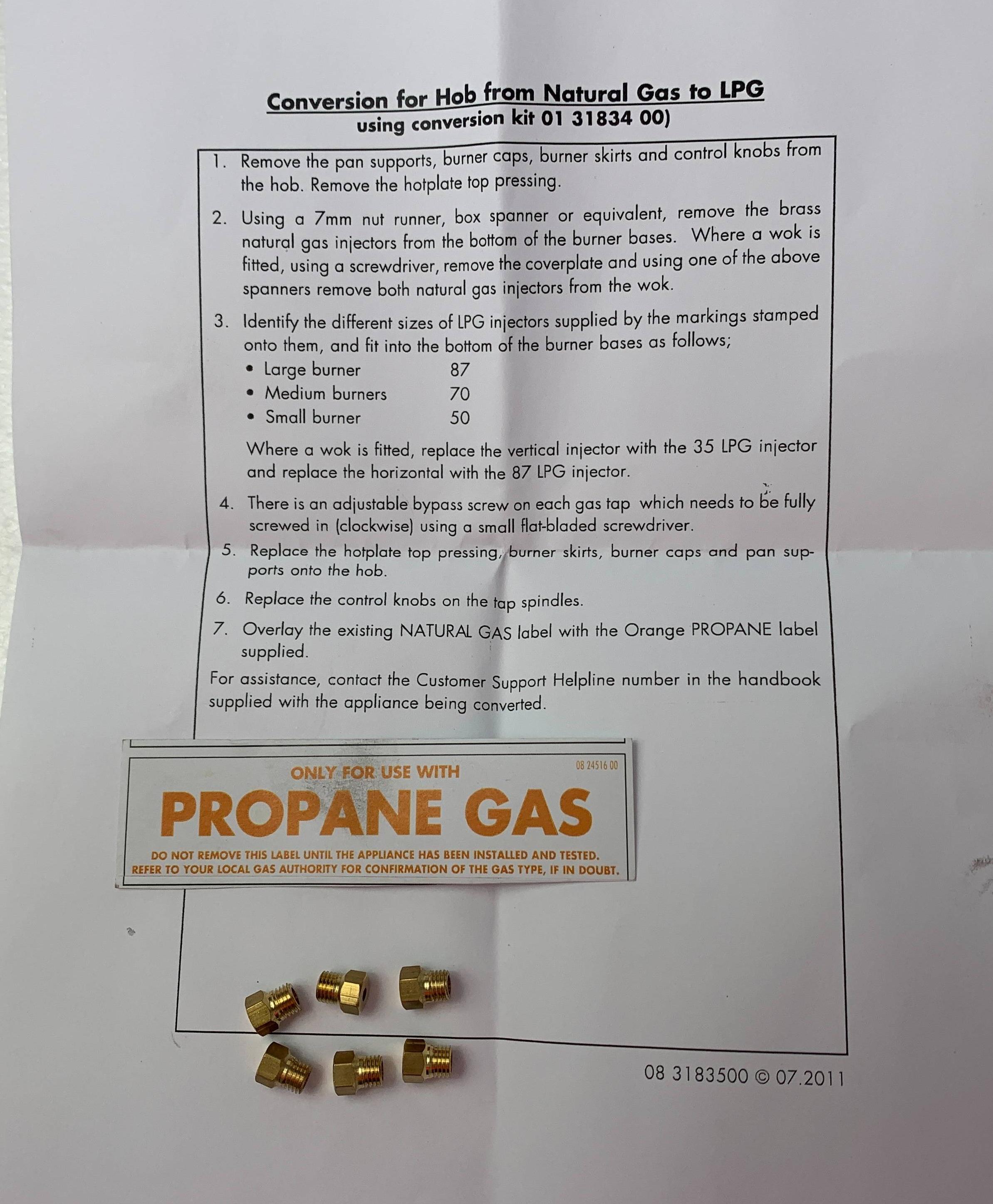 Belling GHU60GCS GAS CONVERSION KIT (KIT CONVERSION GAS HOBS) 013183