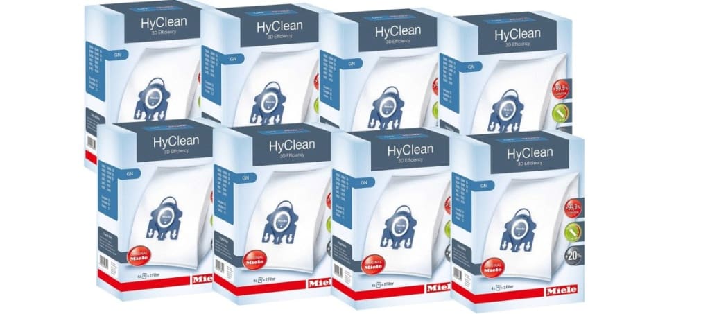 Miele Vacuum Cleaner GN HyClean 3D Efficiency Dust Bag & Filter Pack - Pack  of 8 Bags