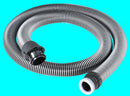 Coiled black and gray vacuum hose on a turquoise background