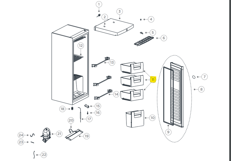 Haier Vertical Freezer Top or Middle Drawer HVF91VW - HR20122030037