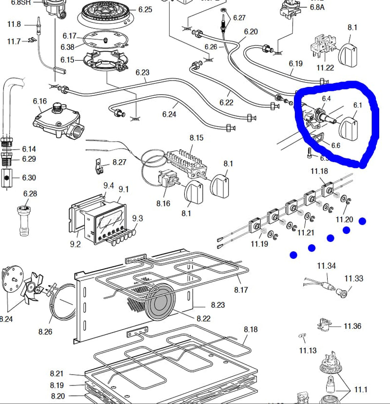 2183009380 Delonghi Oven Gas Burner Knob ORIGINAL Knob