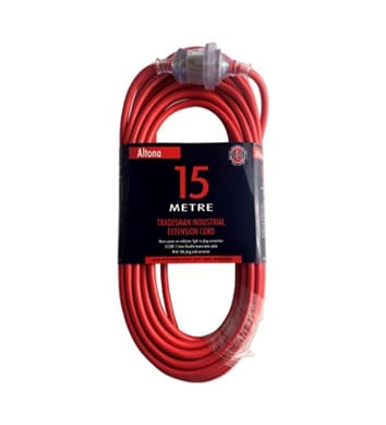 Altona Extra Heavy Duty Extension Lead 15m 1.5mm 3 Core 15amp Rated 10amp Pin Plug PVC Red - EC15XHDN