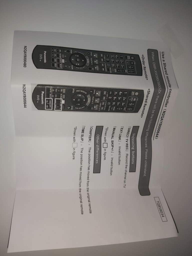 TZT2Q010644 Panasonic DVD Recorder Player Remote ORIGINAL N2QAYB000480 Remote